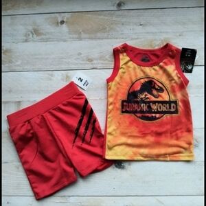 Jurassic Park Baby Boys Red Tank Top And Shorts Pajama Set 2 Piece Size 3T